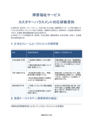障害福祉サービス カスタマーハラスメント対応研修資料（一般的）（1ページ目のプレビュー）