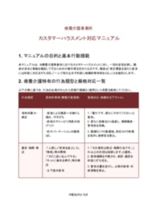 療養介護事業所 カスタマーハラスメント対応マニュアル（厳しめ）（1ページ目のプレビュー）