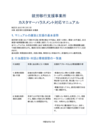 就労移行支援事業所 カスタマーハラスメント対応マニュアル（軽め）（1ページ目のプレビュー）