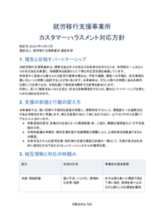 就労移行支援事業所 カスタマーハラスメント対応方針（軽め）（1ページ目のプレビュー）