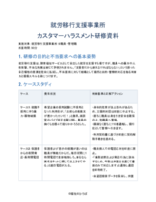就労移行支援事業所 カスタマーハラスメント研修資料(厳しめ)(1ページ目のプレビュー)