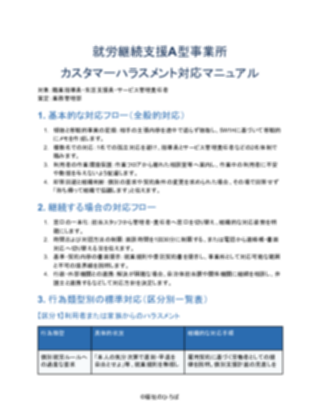 就労継続支援A型事業所 カスタマーハラスメント対応マニュアル（一般的） V3（1ページ目のプレビュー）