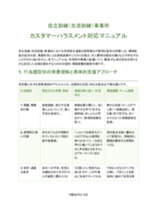 自立訓練（生活訓練）事業所 カスタマーハラスメント対応マニュアル（軽め）（1ページ目のプレビュー）