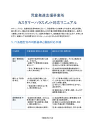 児童発達支援事業所 カスタマーハラスメント対応マニュアル（厳しめ）（1ページ目のプレビュー）