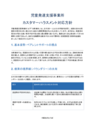 児童発達支援事業所 カスタマーハラスメント対応方針（軽め）（1ページ目のプレビュー）