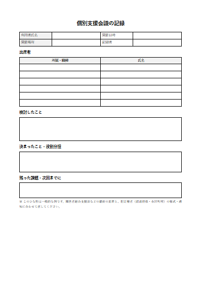 療養介護　個別支援会議の記録（1ページ目のプレビュー）