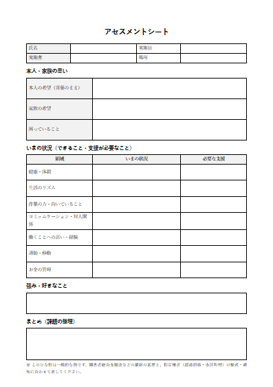 就労継続支援B型　アセスメントシート（1ページ目のプレビュー）