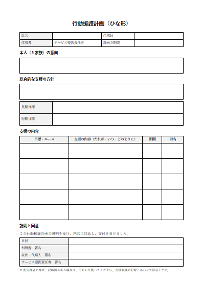 行動援護　行動援護計画（ひな形）（1ページ目のプレビュー）