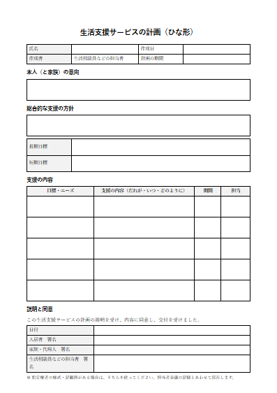 サービス付き高齢者向け住宅　生活支援サービスの計画（ひな形）（1ページ目のプレビュー）