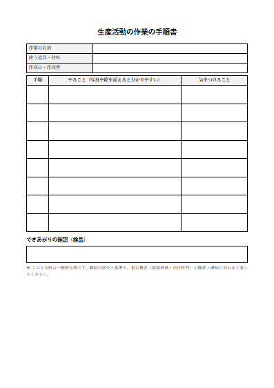 就労移行支援　生産活動の作業の手順書（1ページ目のプレビュー）