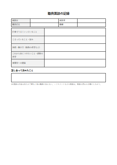 短期入所（ショートステイ）　職員面談の記録（1ページ目のプレビュー）