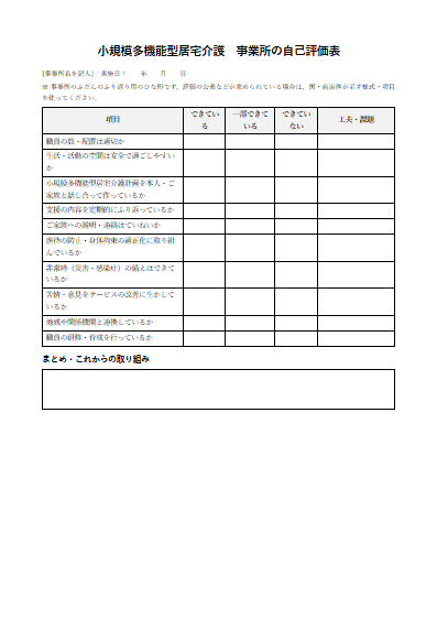 小規模多機能型居宅介護　事業所の自己評価表（1ページ目のプレビュー）