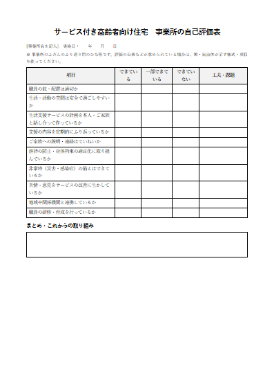 サービス付き高齢者向け住宅　事業所の自己評価表（1ページ目のプレビュー）