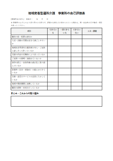 地域密着型通所介護　事業所の自己評価表（1ページ目のプレビュー）