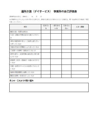 通所介護（デイサービス）　事業所の自己評価表（1ページ目のプレビュー）