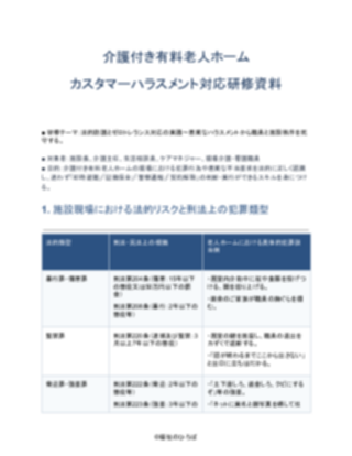 介護付き有料老人ホーム カスタマーハラスメント対応研修資料(厳しめ)(1ページ目のプレビュー)