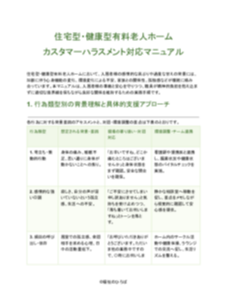 住宅型・健康型有料老人ホーム カスタマーハラスメント対応マニュアル（軽め）（1ページ目のプレビュー）
